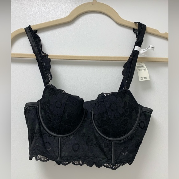 NWT Aerie Show Off Real Lace Balconette Bra 32A - True Black - Picture 2 of 4
